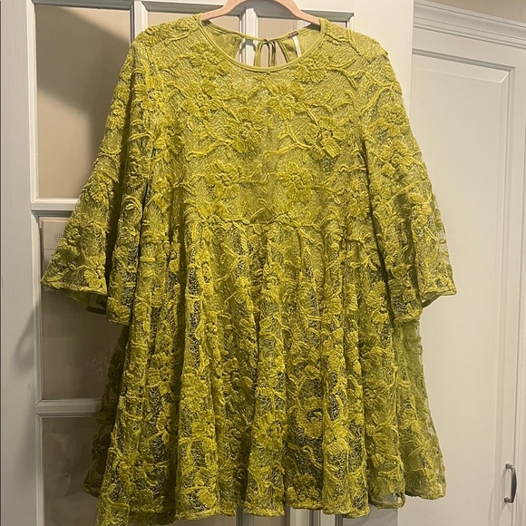 Free People Dresses & Skirts - Free People Chartreuse Lace Flare Dress